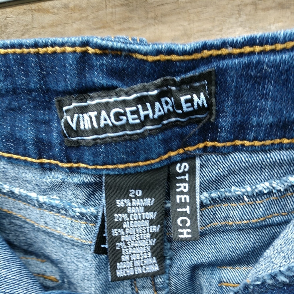 VINTAGE HARLEM Size 20 Dark Wash Skinny Distressed Jeans Stretch EUC - Picture 4 of 12